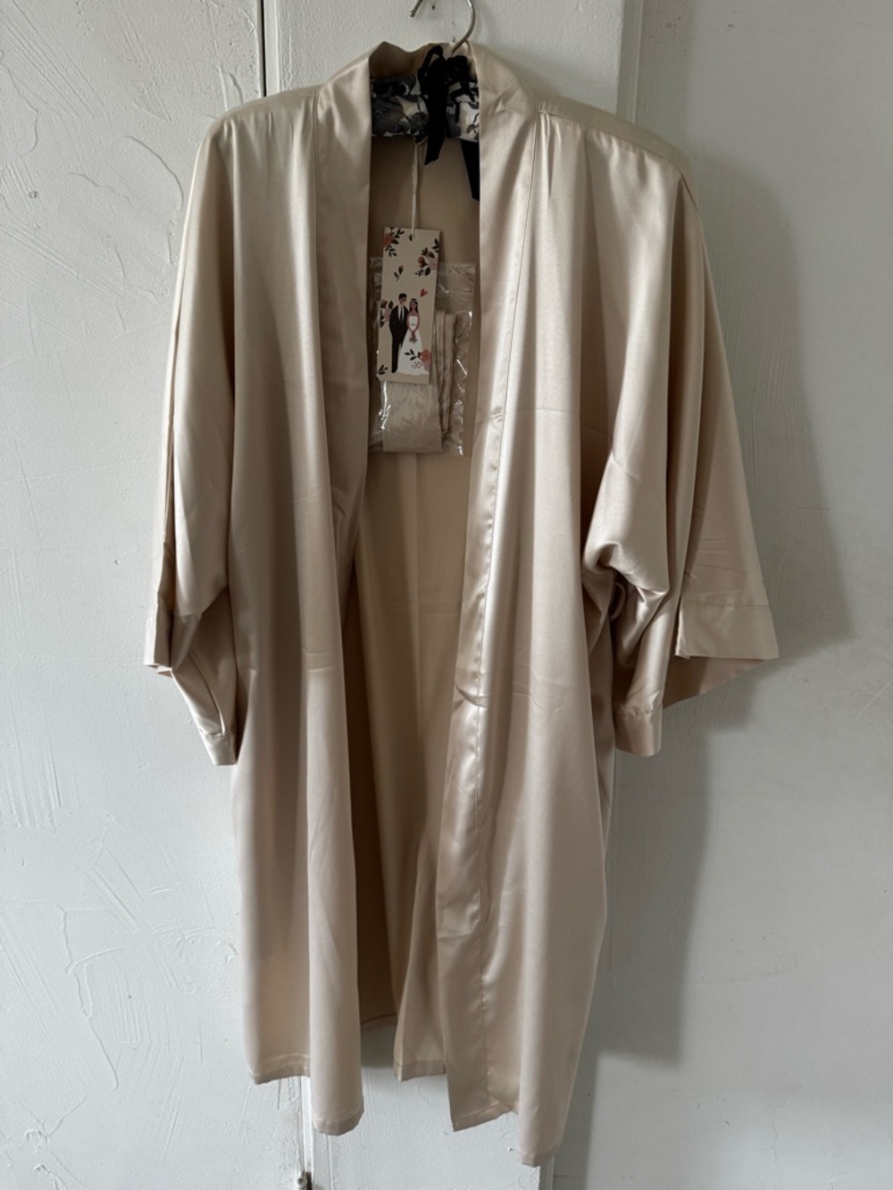 Silky Open-Front Robe in Beige